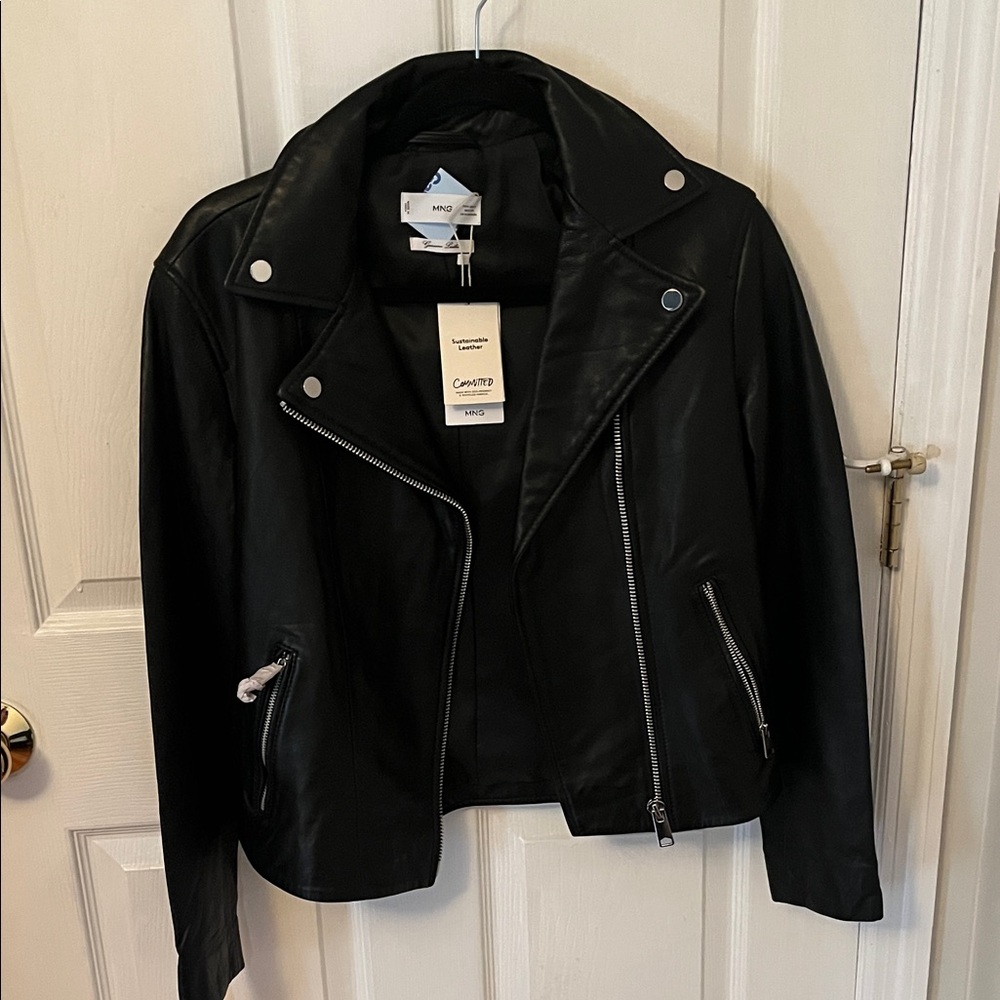 Mango Classic Black Leather Jacket